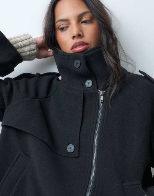 ASOS DESIGN funnel cropped cape formal coat in black, 4 of 4