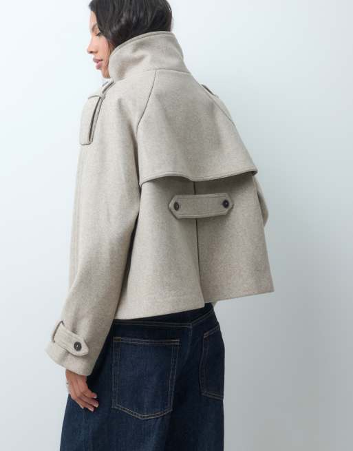 ASOS DESIGN funnel cropped cape formal coat in oatmeal, 4 of 4