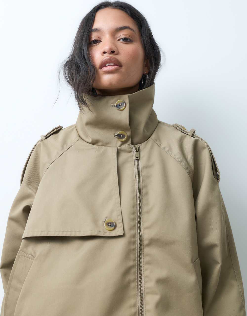 ASOS DESIGN funnel cropped cape trench coat in rye