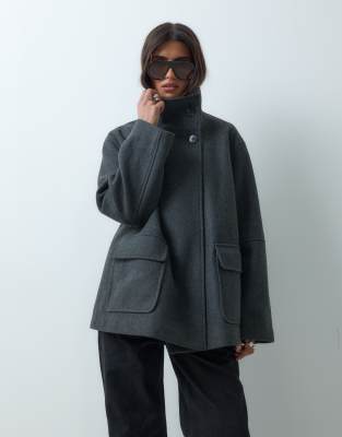 Asos Design Funnel Harrington Formal Jacket Gray Melange In Blue