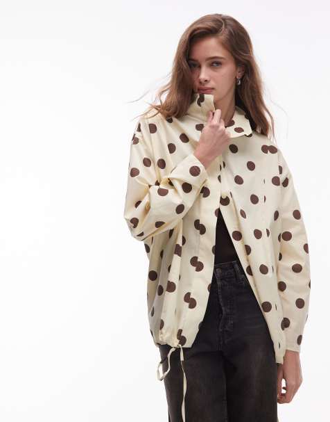 ASOS DESIGN funnel neck athletic shirt in buttermilk polka dots - view 1