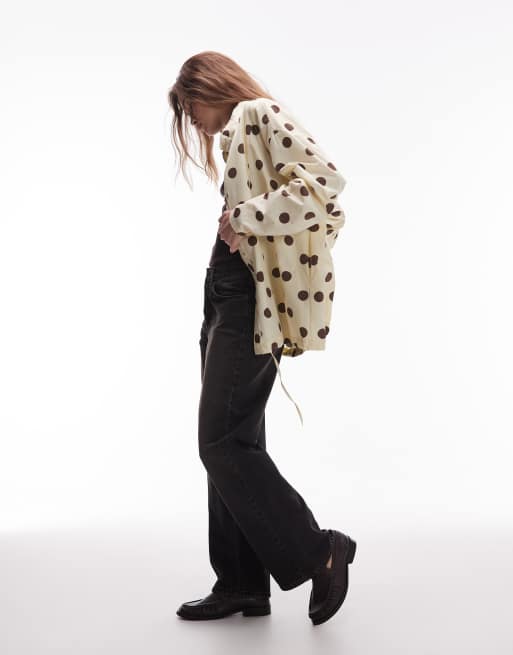 ASOS DESIGN funnel neck athletic shirt in buttermilk polka dots, 2 of 4