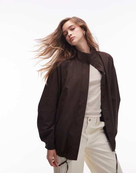 ASOS DESIGN funnel neck athletic shirt in chocolate - view 1