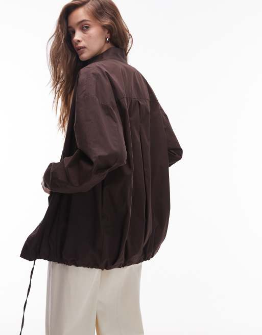 ASOS DESIGN funnel neck sports shirt in chocolate