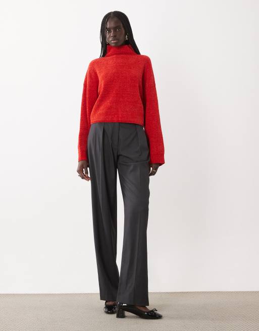 ASOS DESIGN funnel neck batwing chenille jumper in red, 2 of 4