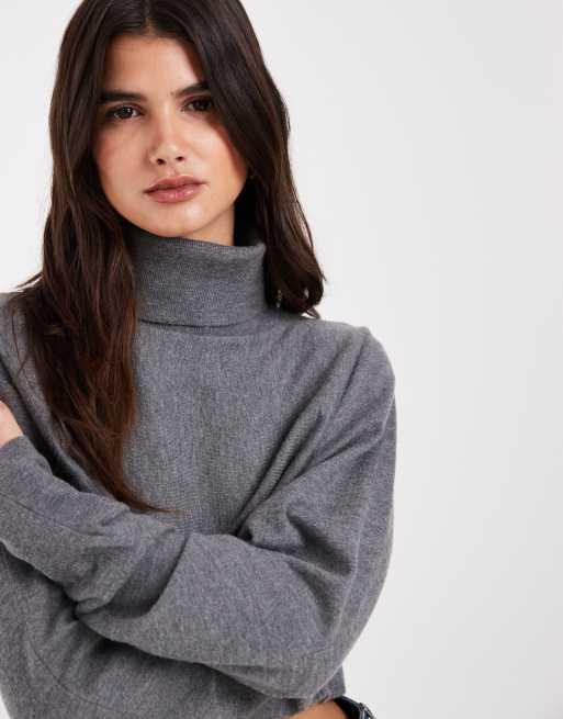 ASOS DESIGN funnel neck batwing super crop jumper in grey, 3 of 4