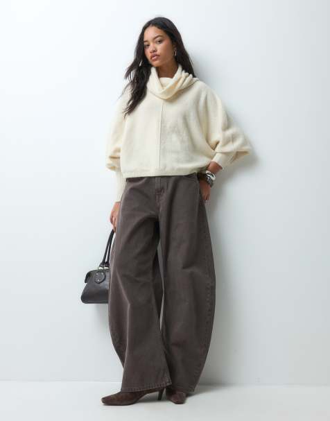 ASOS DESIGN funnel neck brushed batwing jumper in cream - view 1