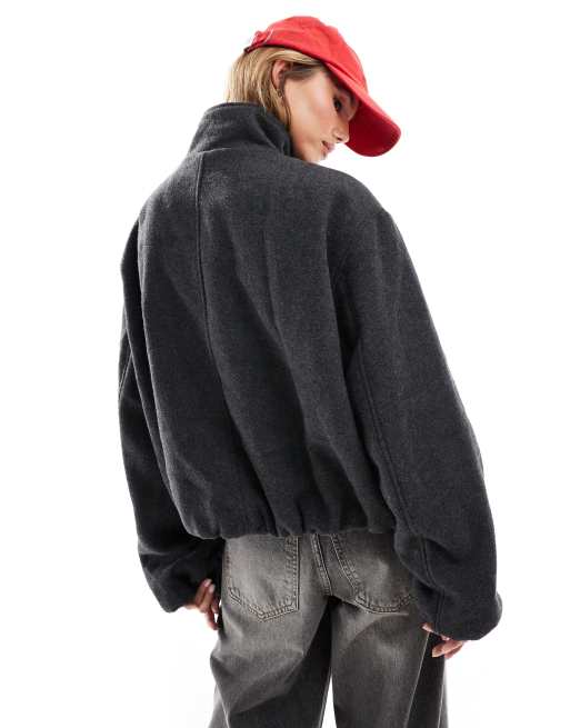 ASOS DESIGN funnel neck brushed formal bomber in dark charcoal, 2 of 4