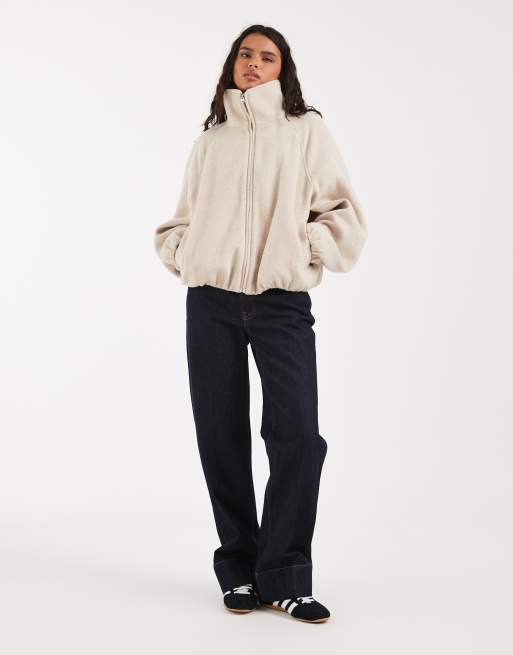 ASOS DESIGN funnel neck bubble hem jacket with wool in cream, 2 of 4