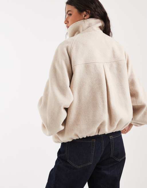 ASOS DESIGN funnel neck bubble hem jacket with wool in cream, 4 of 4