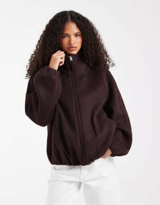 Asos Design Funnel Neck Bubble Hem Jacket With Wool In Burgundy