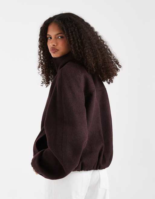 ASOS DESIGN funnel neck bubble hem jacket with wool in plum, 4 of 4