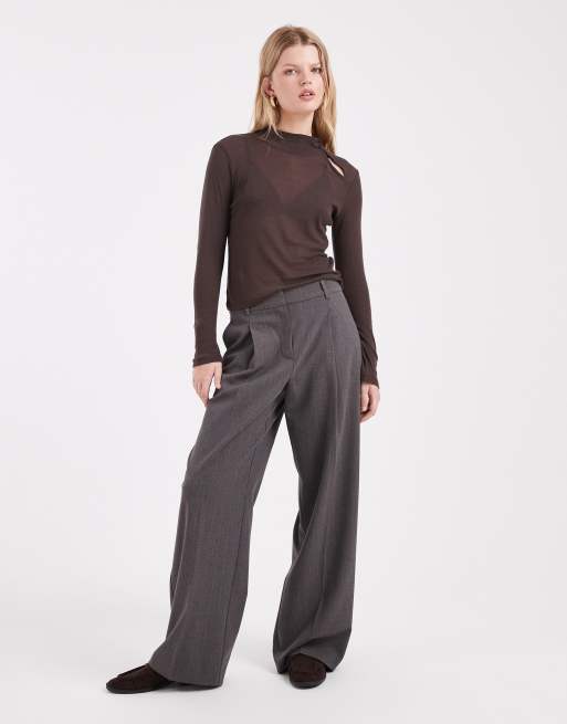 ASOS DESIGN funnel neck button detail long sleeve in chocolate brown, 4 of 4