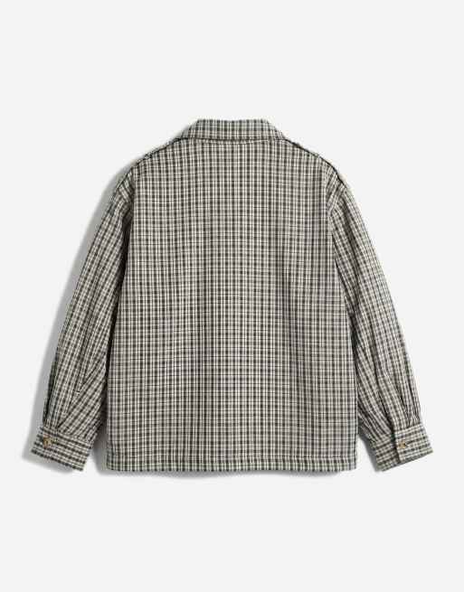 ASOS DESIGN funnel neck button front trench jacket in stone check, 6 of 11