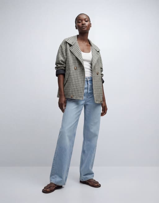 ASOS DESIGN funnel neck button front trench jacket in stone check, 9 of 11