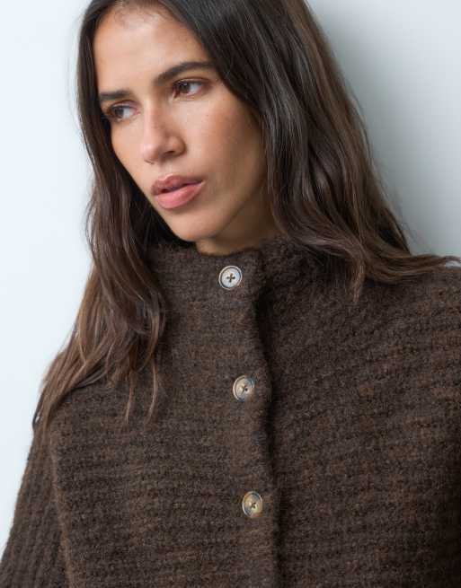ASOS DESIGN funnel neck button through cardigan in chocolate, 2 of 5
