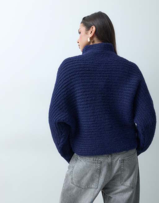 ASOS DESIGN funnel neck button through cardigan in navy, 4 of 5