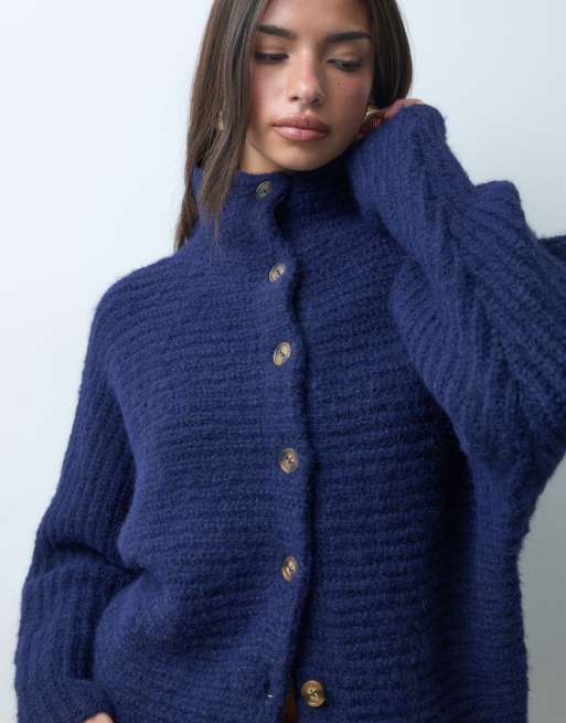 ASOS DESIGN funnel neck button through cardigan in navy, 5 of 5