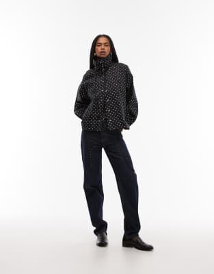 ASOS DESIGN funnel neck button through jacket in black polka dot | ASOS