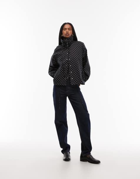 ASOS DESIGN funnel neck button through jacket in black polka dot - view 1
