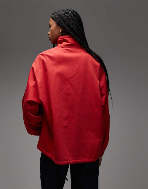 ASOS DESIGN funnel neck button through jacket in red