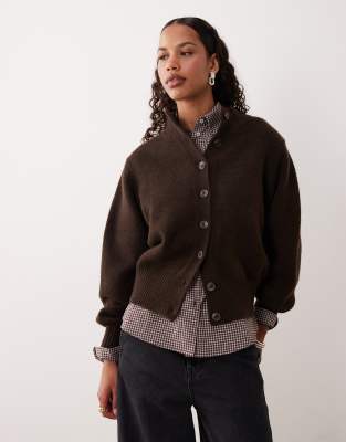 Asos Design Funnel Neck Cardigan In Brown