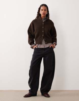 Asos Design Funnel Neck Cardigan In Brown