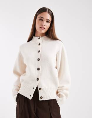 Asos Design Funnel Neck Cardigan In White
