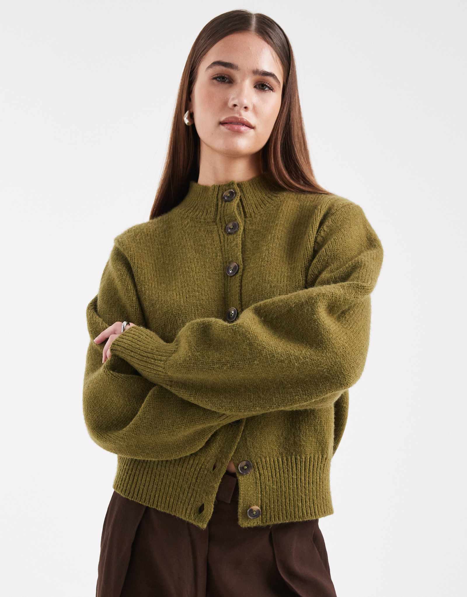 Зеленый кардиган с воронкообразным вырезом от ASOS DESIGN