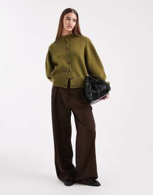 Asos Design Funnel Neck Cardigan In Animal Print