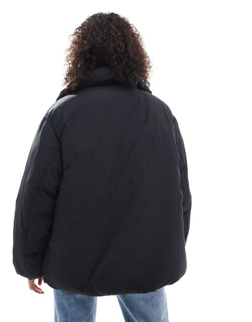 ASOS DESIGN funnel neck clean puffer jacket in black