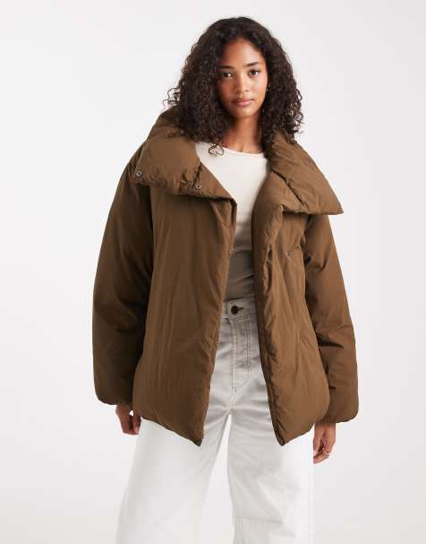 ASOS DESIGN funnel neck clean puffer jacket in olive - view 1