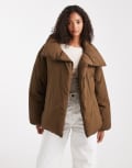 [ASOS DESIGN] ASOS DESIGN funnel neck clean puffer jacket in olive-Green M Olive
