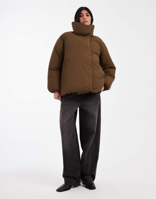 ASOS DESIGN funnel neck clean puffer jacket in olive