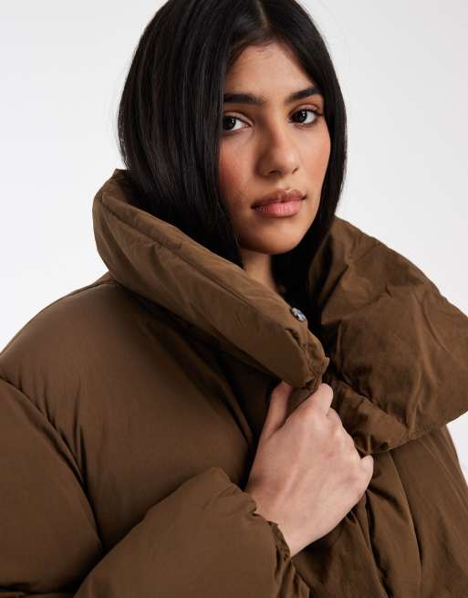 ASOS DESIGN funnel neck clean puffer jacket in olive
