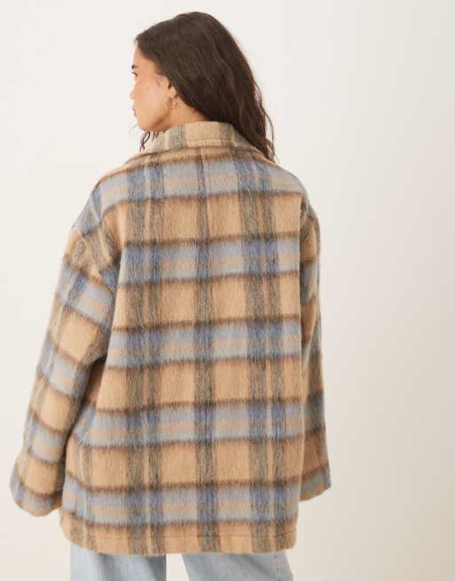 ASOS DESIGN funnel neck coat with wool and toggle detail in heritage check, 3 of 4