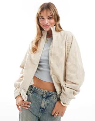 ASOS DESIGN ASOS DESIGN funnel neck cord jacket in stone-Neutral