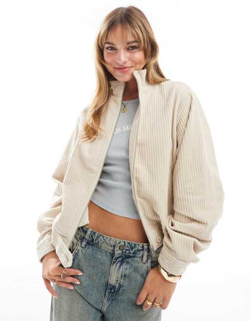 ASOS DESIGN funnel neck cord jacket in stone