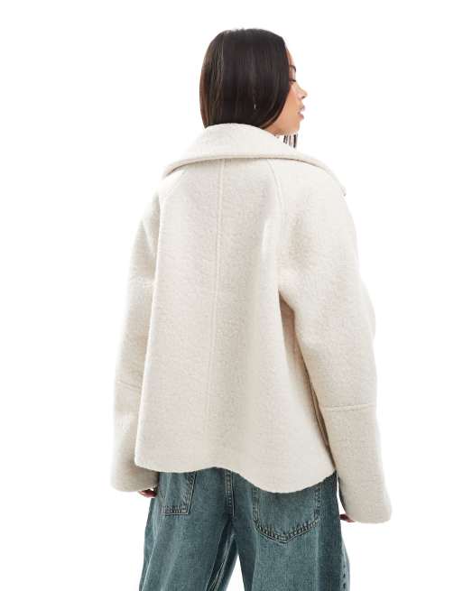 ASOS DESIGN funnel neck cozy pocket detail jacket in oatmeal