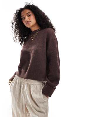 Asos Design Funnel Neck Crop Sweater In Brown