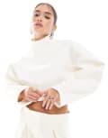 [ASOS DESIGN] ASOS DESIGN funnel neck crop top with cocoon sleeve in coconut milk-White L Coconut Milk