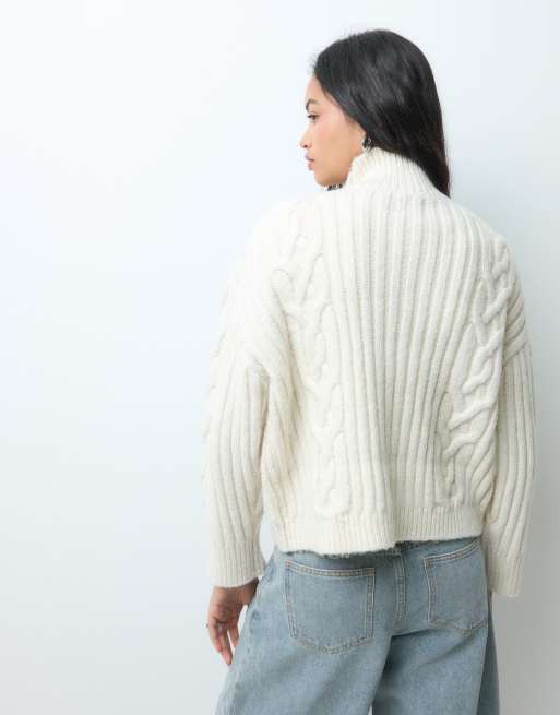ASOS DESIGN funnel neck detail cable cardigan in cream, 4 of 5
