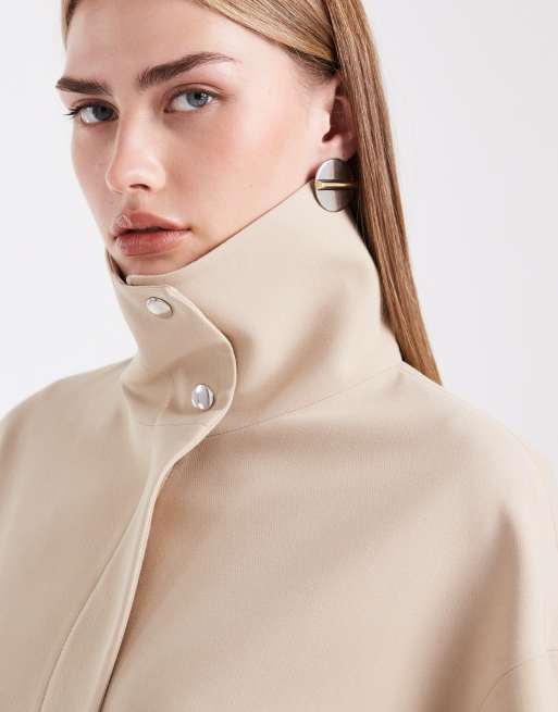 ASOS DESIGN funnel neck drawstring waist blazer in camel, 3 of 4