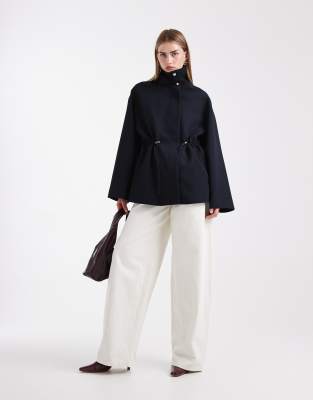 Asos Design Funnel Neck Drawstring Waist Blazer In Black