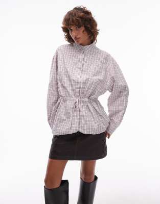 Asos Design Funnel Neck Drawstring Waist Shirt In Gray