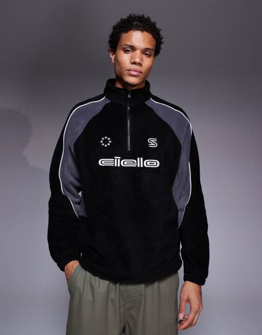 ASOS DESIGN funnel neck fleece sweatshirt with chest print in black