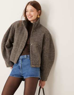 Asos Design Funnel Neck Formal Bomber Jacket In Check-multi