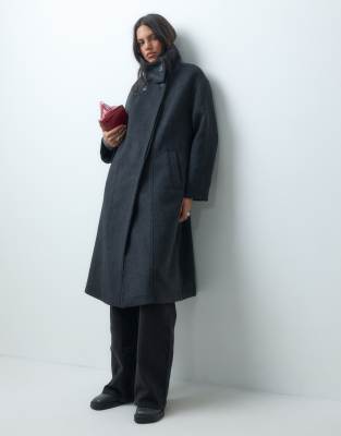 Asos Design Funnel Neck Formal Coat With Wool In Gray