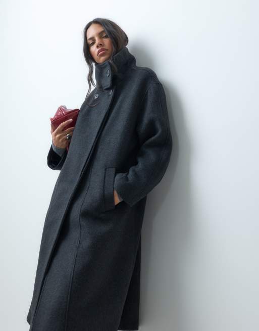 ASOS DESIGN funnel neck formal coat with wool in charcoal, 2 of 4