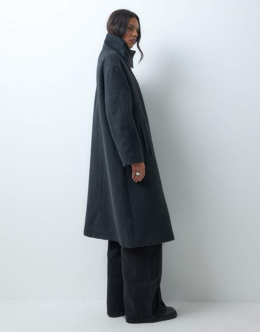 ASOS DESIGN funnel neck formal coat with wool in charcoal, 4 of 4